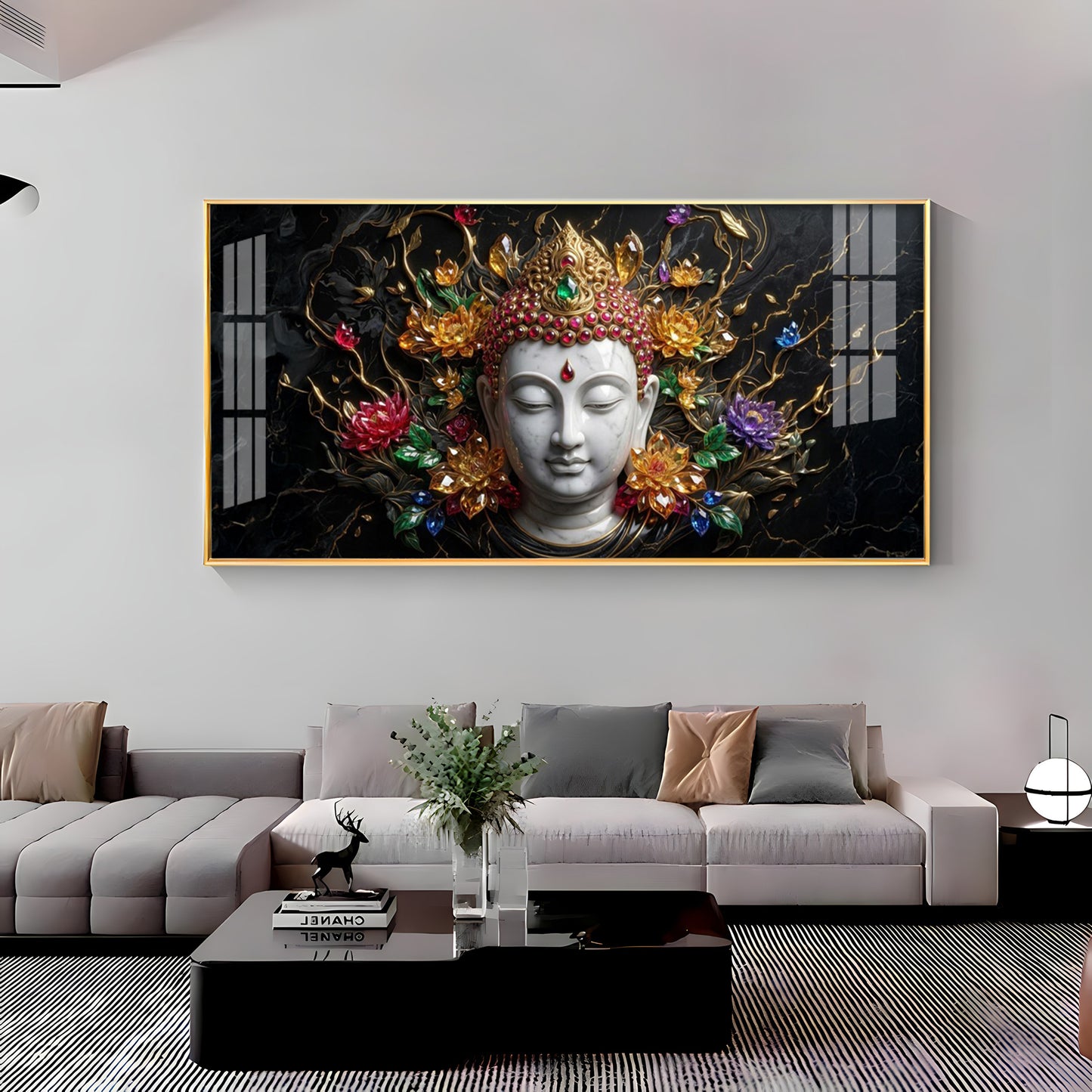 Lotus Serenity Lord Buddha Premium Acrylic Horizontal Wall Art