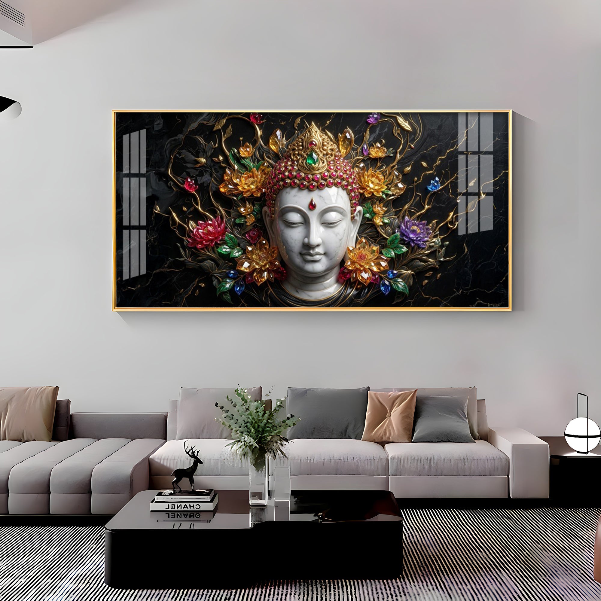 Lotus Serenity Lord Buddha Premium Acrylic Horizontal Wall Art