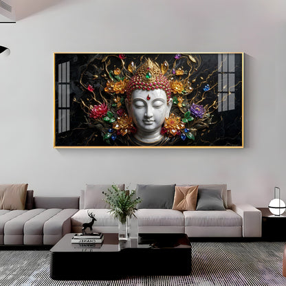 Lotus Serenity Lord Buddha Premium Acrylic Horizontal Wall Art