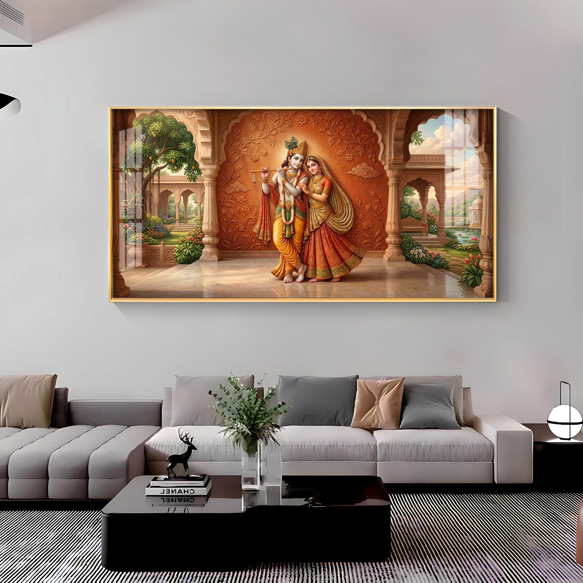 Lord Krishna With Shri Radha Premium Acrylic Horizontal Wall Art