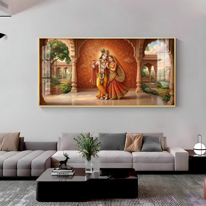 Lord Krishna With Shri Radha Premium Acrylic Horizontal Wall Art