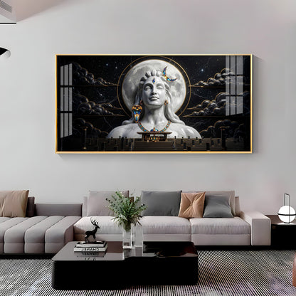 Divine Lord Shiva With Dark Clouds Premium Acrylic Horizontal Wall Art