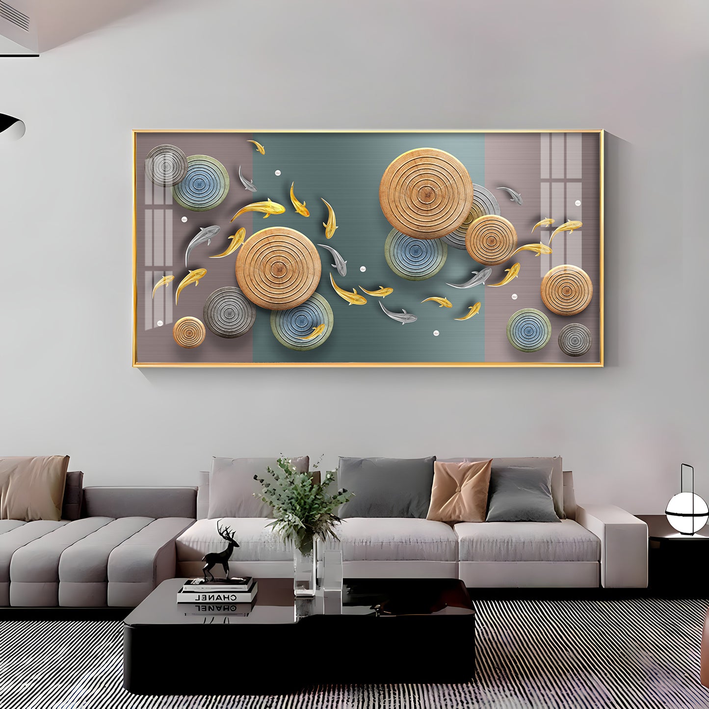 Koi Fish & Concentric Circular Premium Acrylic Horizontal Wall Art