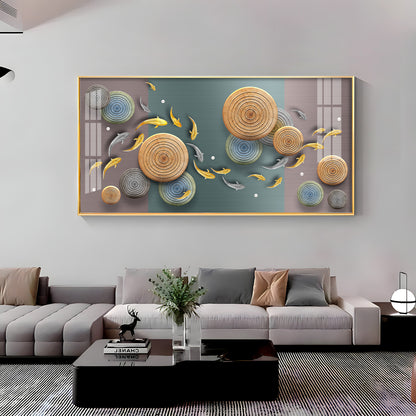 Koi Fish & Concentric Circular Premium Acrylic Horizontal Wall Art