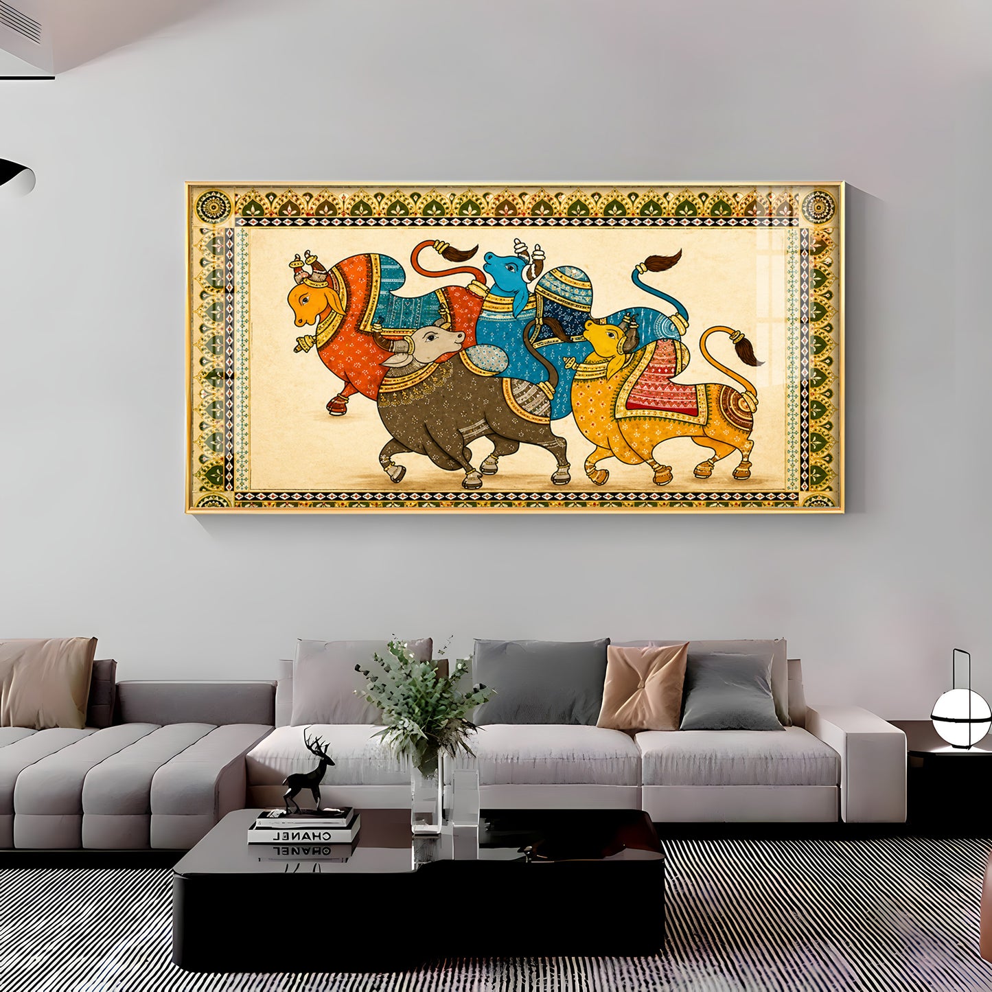 Pichwai Sacred Bull Premium Acrylic Horizontal Wall Art