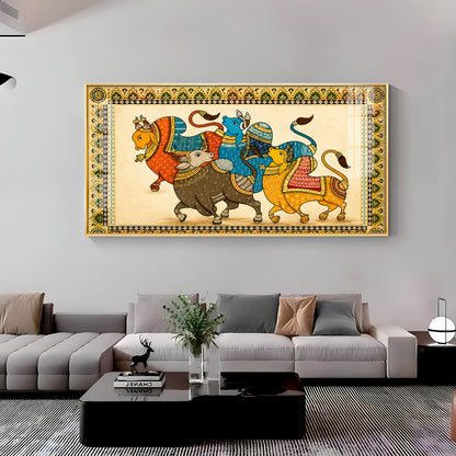 Pichwai Sacred Bull Premium Acrylic Horizontal Wall Art