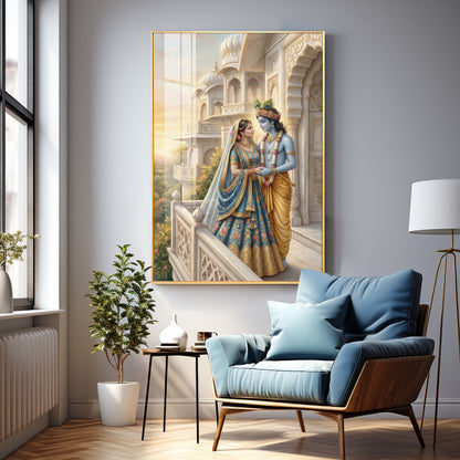 Hindu Deities Radha and Krishna Premium Acrylic Vertical Wall Art