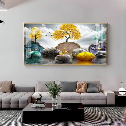 Radiant Golden Trees Premium Acrylic Horizontal Wall Art