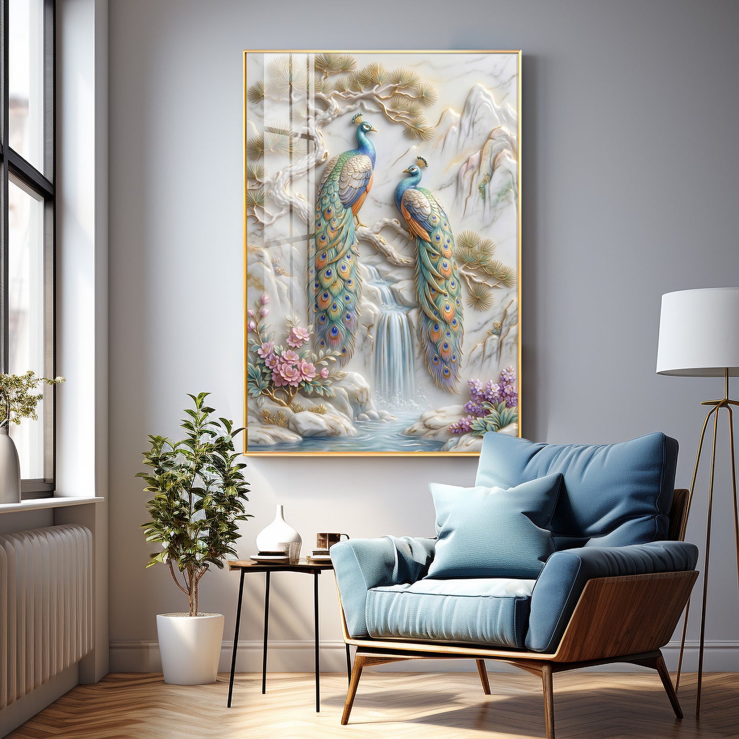 Amazing Two Peacocks Premium Acrylic Vertical Wall Art