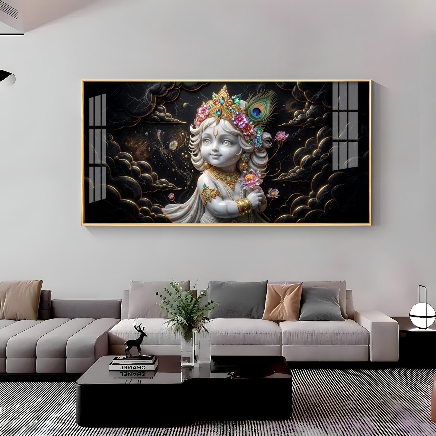 Divine Lord Little Krishna Premium Acrylic Horizontal Wall Art