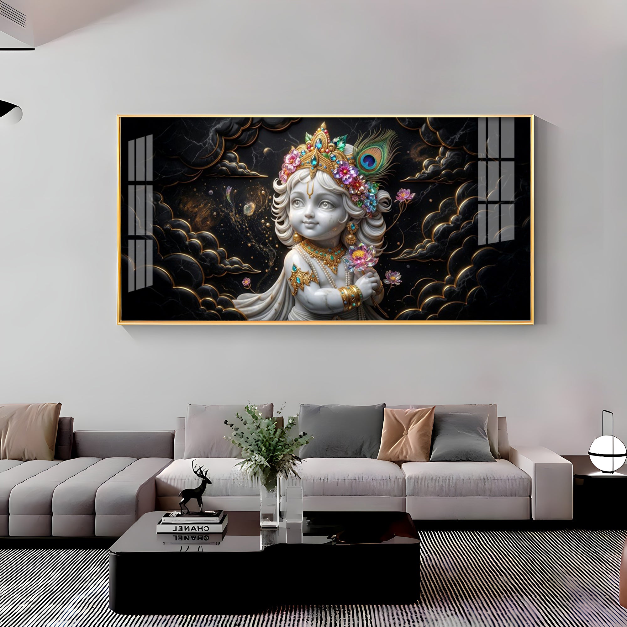 Divine Lord Little Krishna Premium Acrylic Horizontal Wall Art