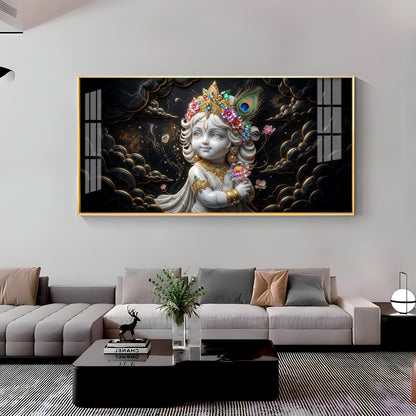 Divine Lord Little Krishna Premium Acrylic Horizontal Wall Art