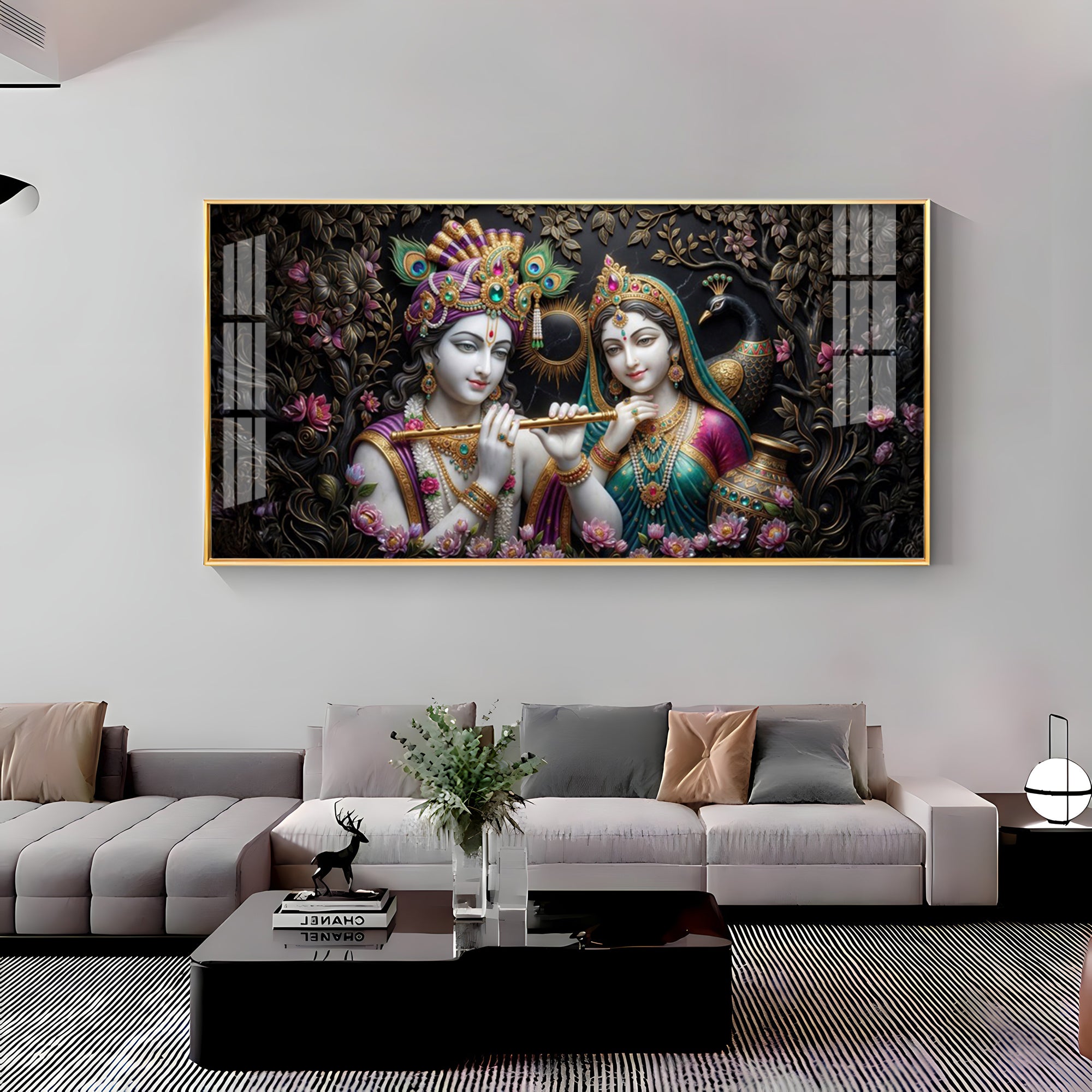 Goddess Radha Krishna With Flute Premium Acrylic Horizontal Wall Art