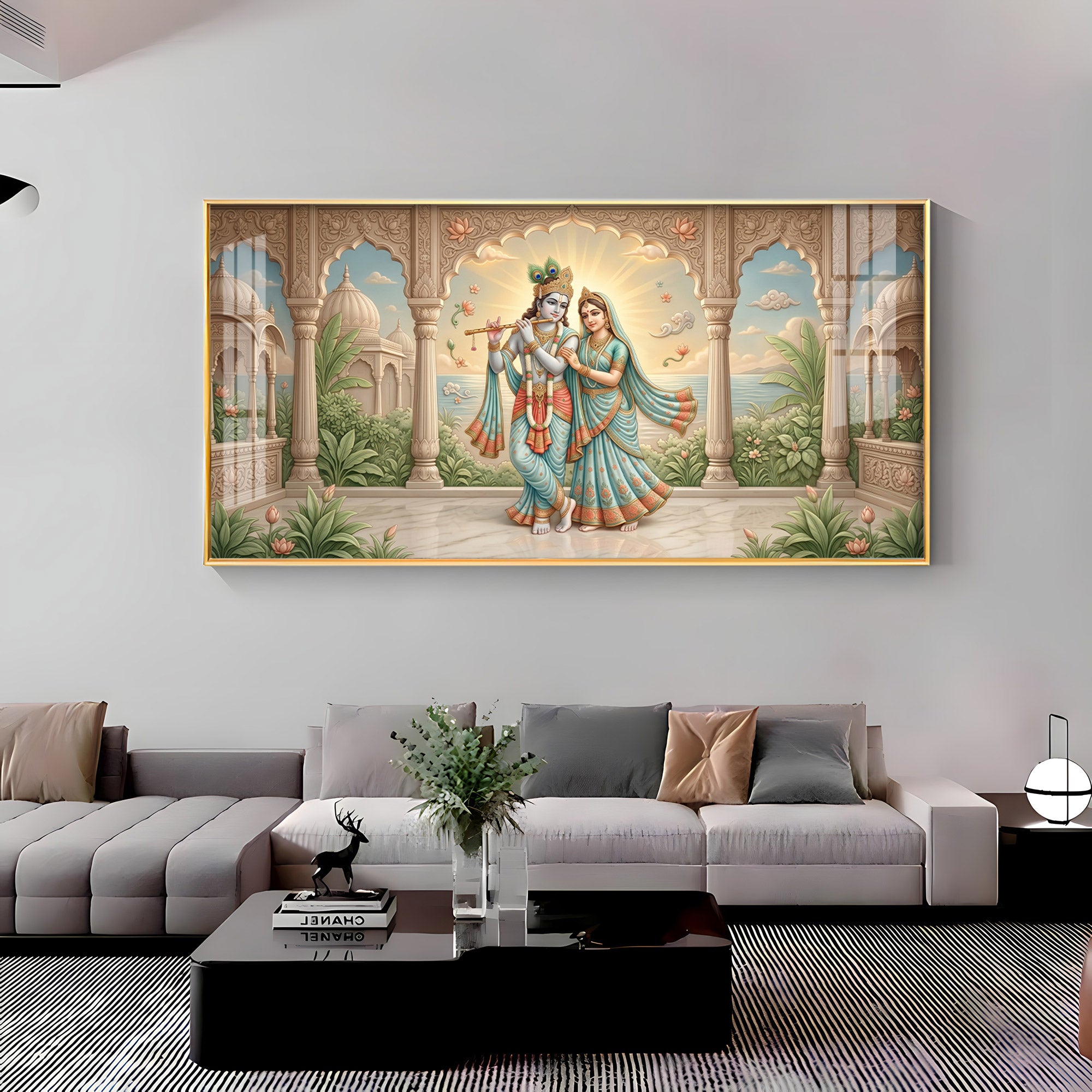Radha Krishna Together Premium Acrylic Horizontal Wall Art