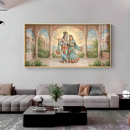 Radha Krishna Together Premium Acrylic Horizontal Wall Art