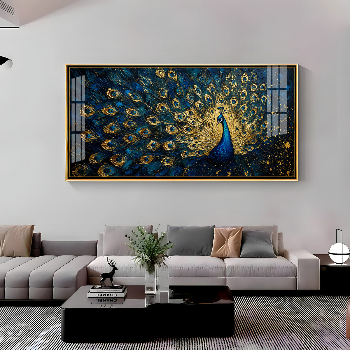 Textured Royal Peacock Premium Acrylic Horizontal Wall Art
