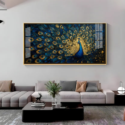 Textured Royal Peacock Premium Acrylic Horizontal Wall Art
