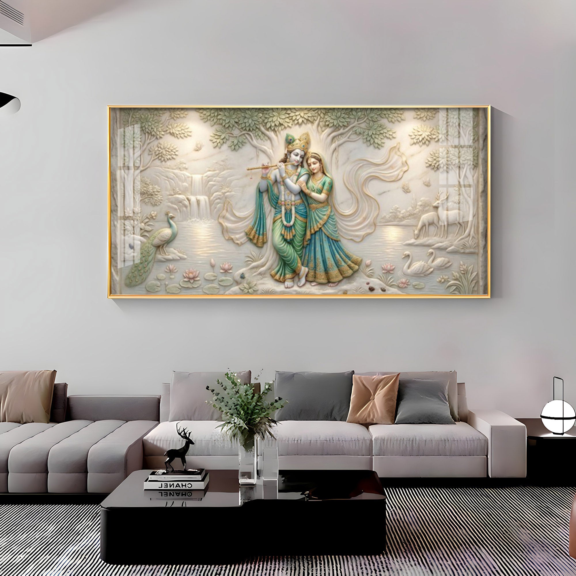 Radha Krishna Under A Tree Premium Acrylic Horizontal Wall Art