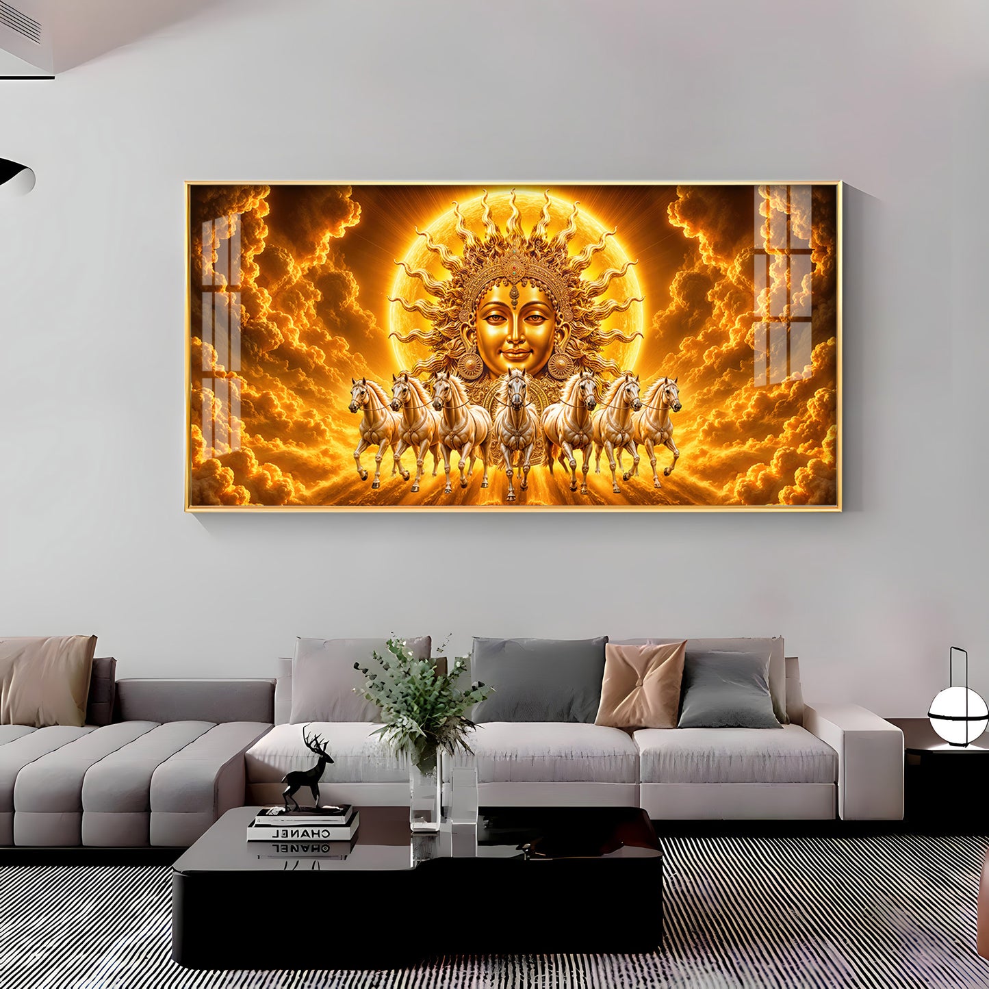 Surya Dev Running Horses Premium Acrylic Horizontal Wall Art