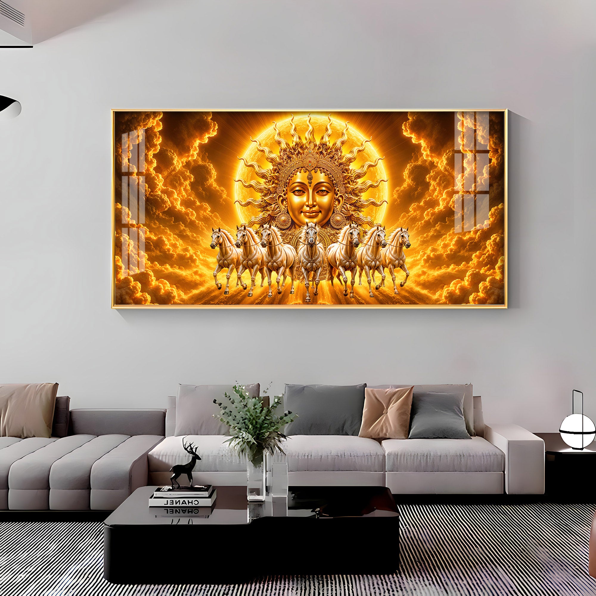 Surya Dev Running Horses Premium Acrylic Horizontal Wall Art