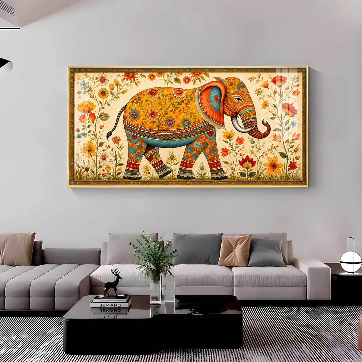 Royal Floral Elephant Premium Acrylic Horizontal Wall Art