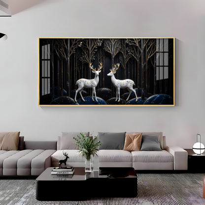 Two White Deer With Golden Antlers Premium Acrylic Horizontal Wall Art