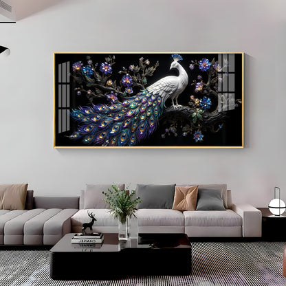 Peacock Perch Premium Acrylic Horizontal Wall Art