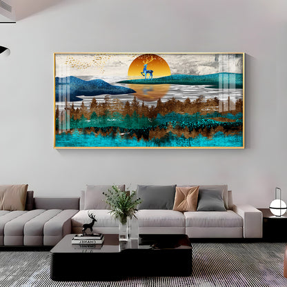 Abstract Nature Scene With Deer Premium Acrylic Horizontal Wall Art