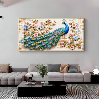 Majestic Peacock Floral Premium Acrylic Horizontal Wall Art