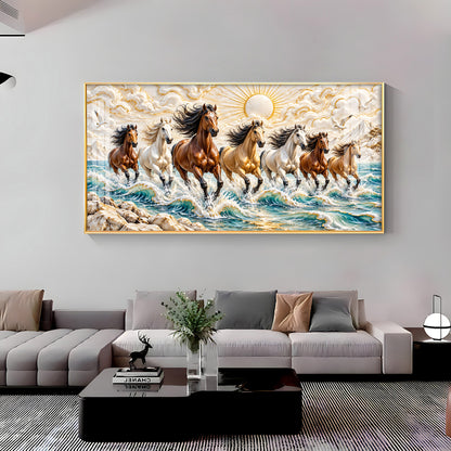 Seven Running Horses in Sea Premium Acrylic Horizontal Wall Art