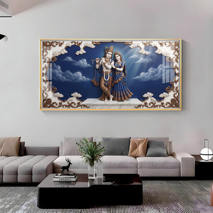Radha Krishna Surrounded With Blue Backdrop Premium Acrylic Horizontal Wall Art