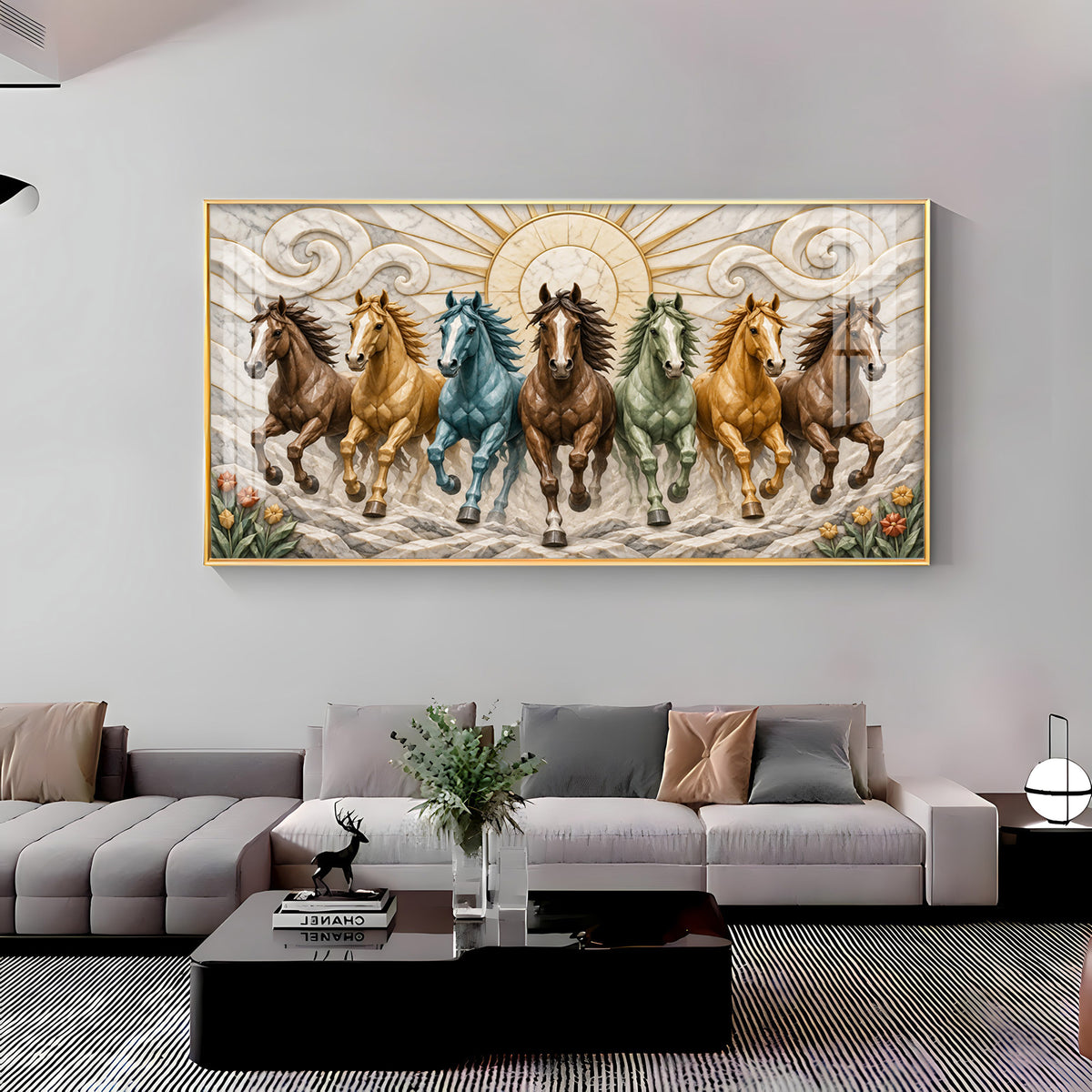 Seven Colorful Horses Premium Acrylic Horizontal Wall Art