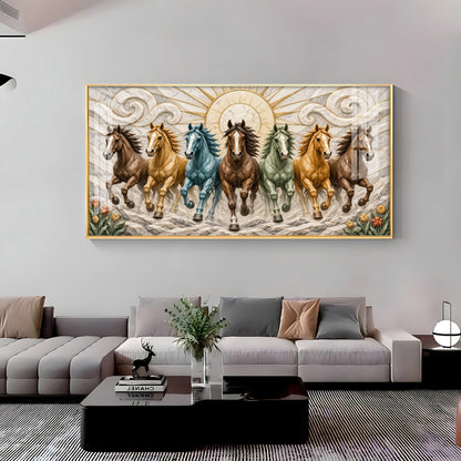 Seven Colorful Horses Premium Acrylic Horizontal Wall Art