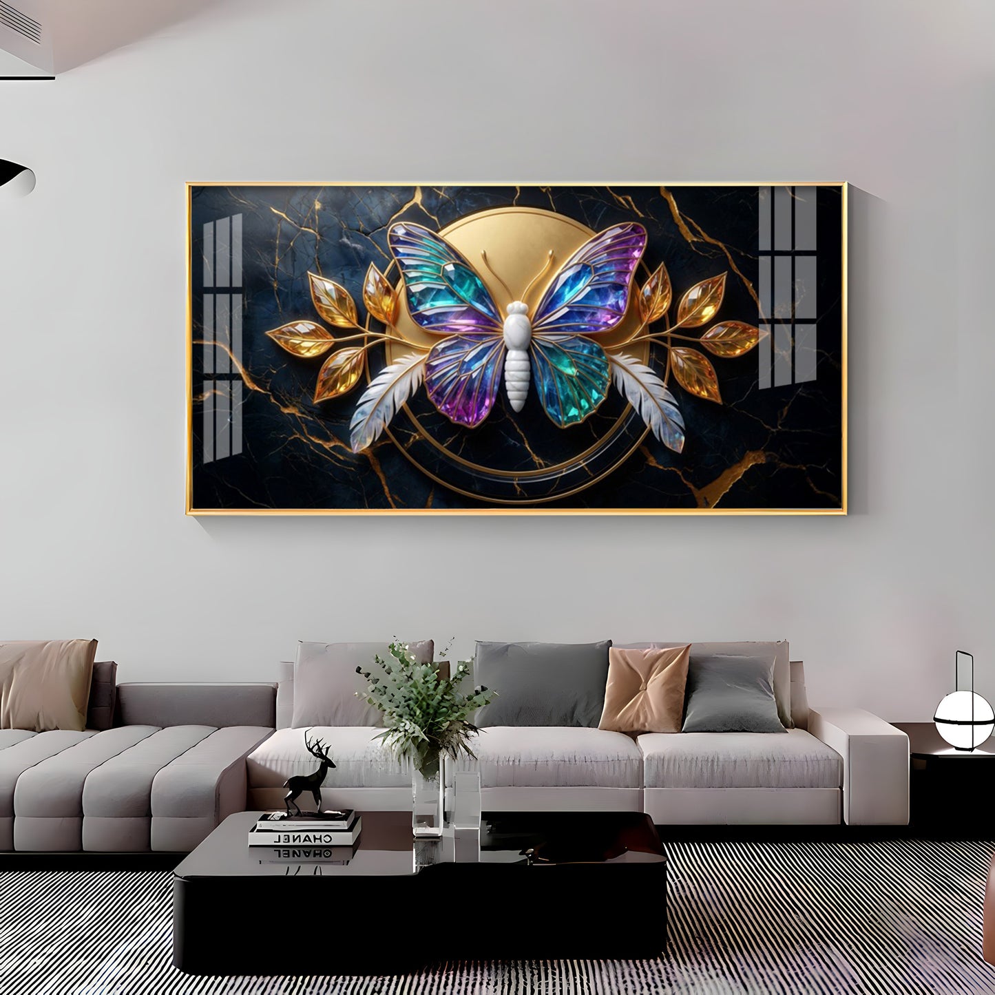 Butterfly With Iridescent Purple & Blue Wings Premium Acrylic Horizontal Wall Art