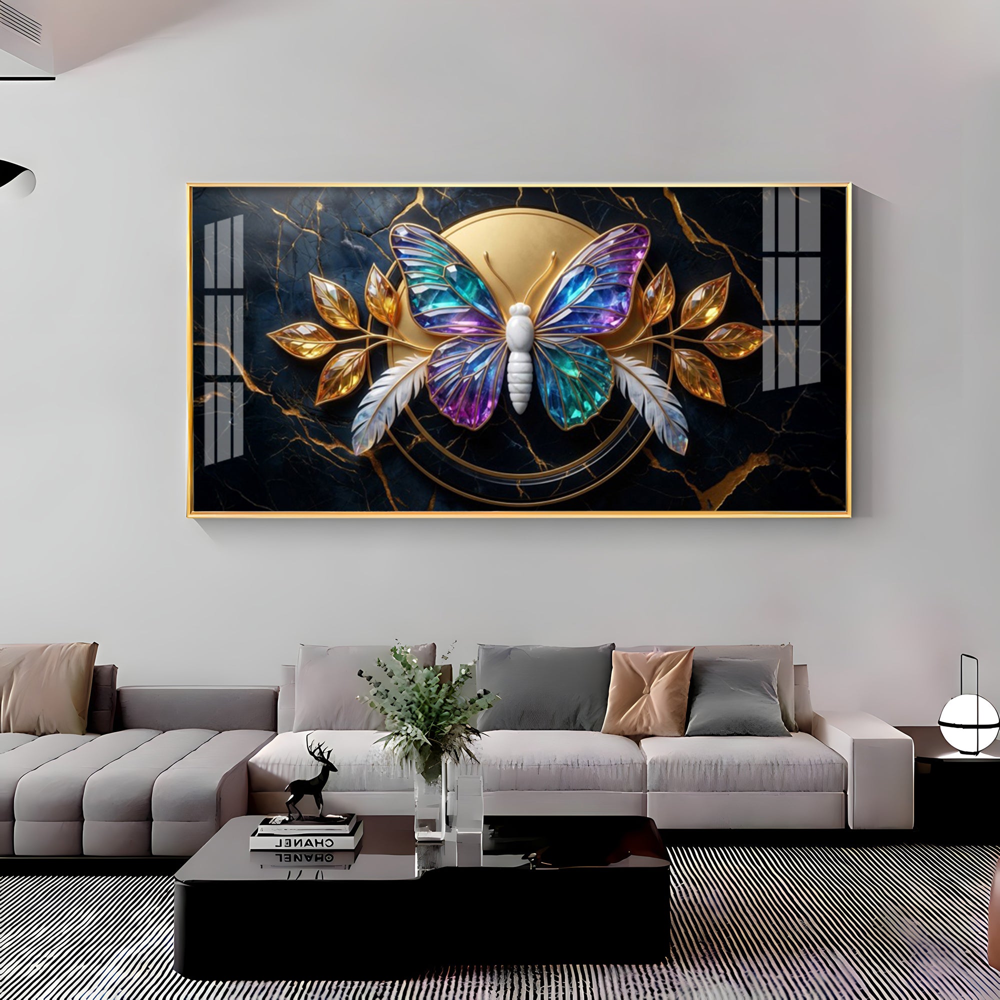 Butterfly With Iridescent Purple & Blue Wings Premium Acrylic Horizontal Wall Art