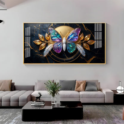 Butterfly With Iridescent Purple & Blue Wings Premium Acrylic Horizontal Wall Art