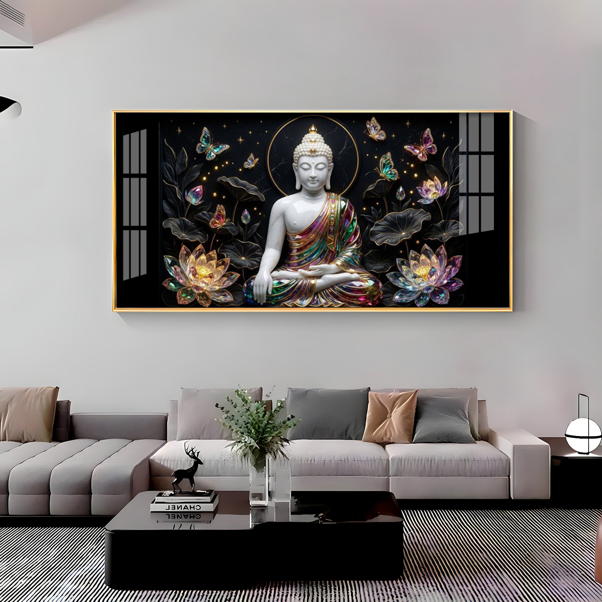 Floral Peace Buddha Premium Acrylic Horizontal Wall Art