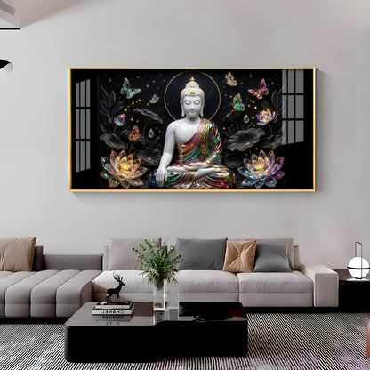 Floral Peace Buddha Premium Acrylic Horizontal Wall Art