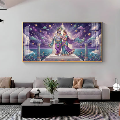 Radha Krishna Moonlit Dance Premium Acrylic Horizontal Wall Art