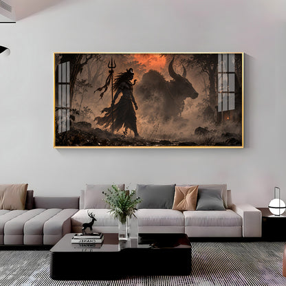 Shiva & Nandi In Forest Premium Acrylic Horizontal Wall Art