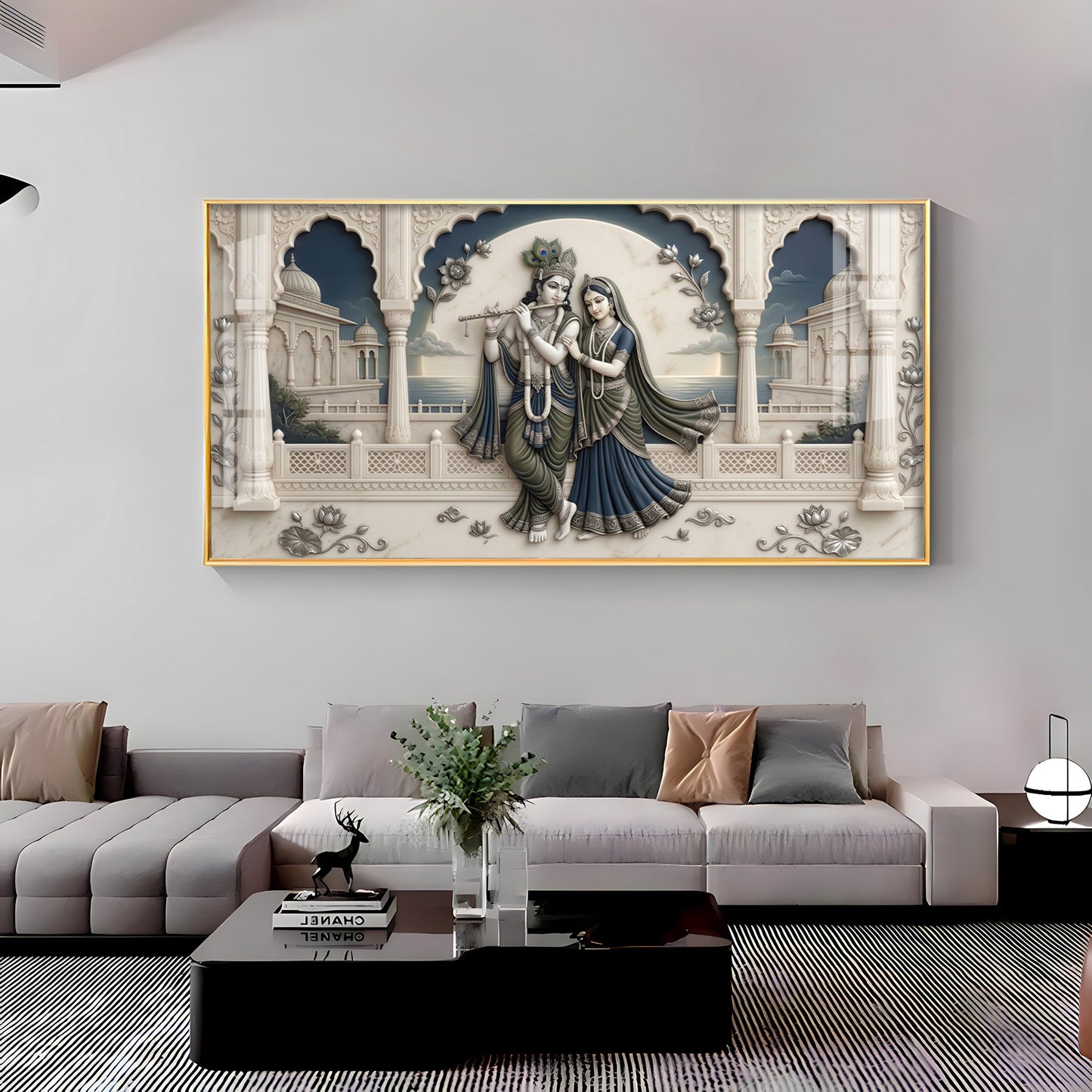 God Krishna With Goddess Radha Premium Acrylic Horizontal Wall Art