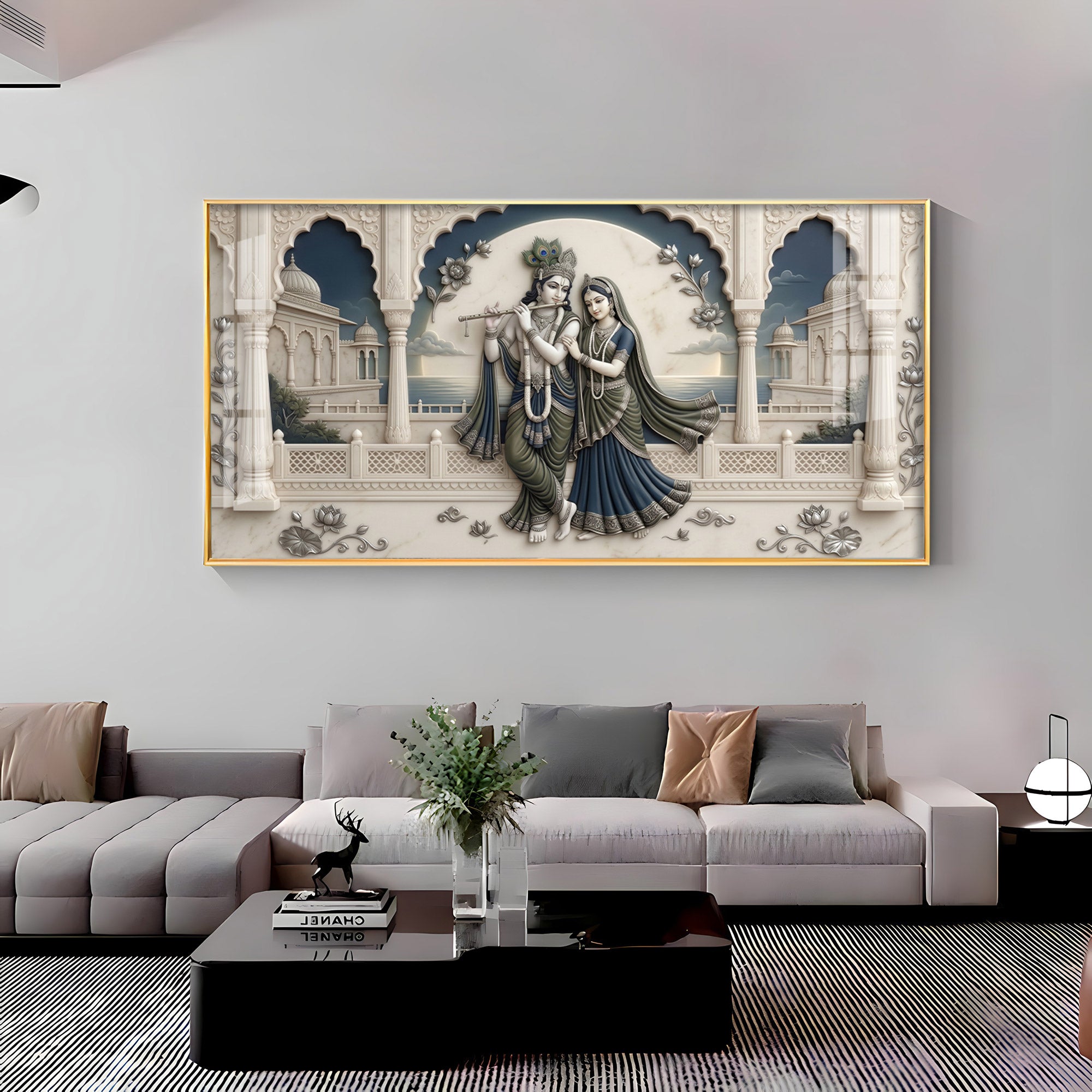 God Krishna With Goddess Radha Premium Acrylic Horizontal Wall Art