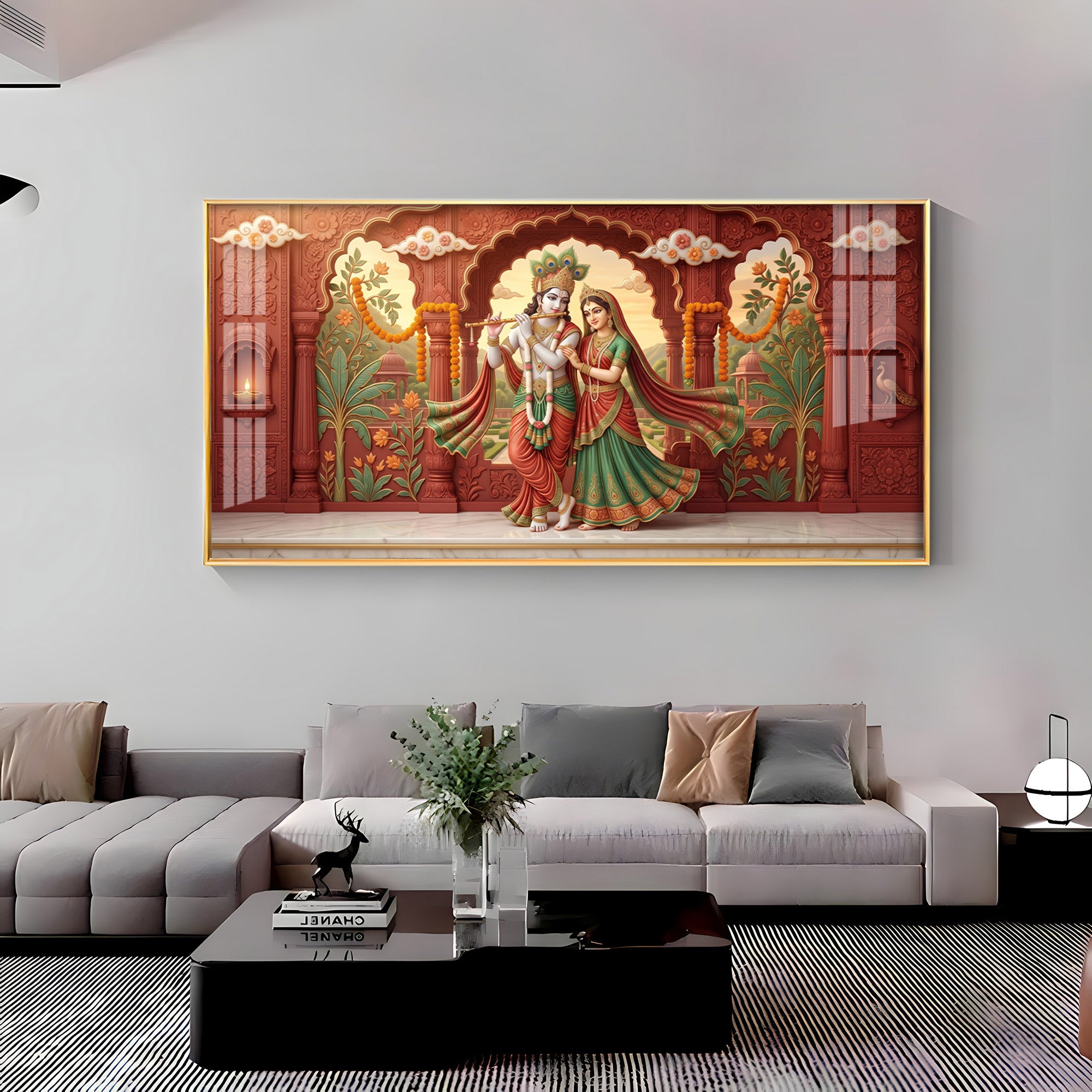 Radha Krishna Love Devotion Premium Acrylic Horizontal Wall Art