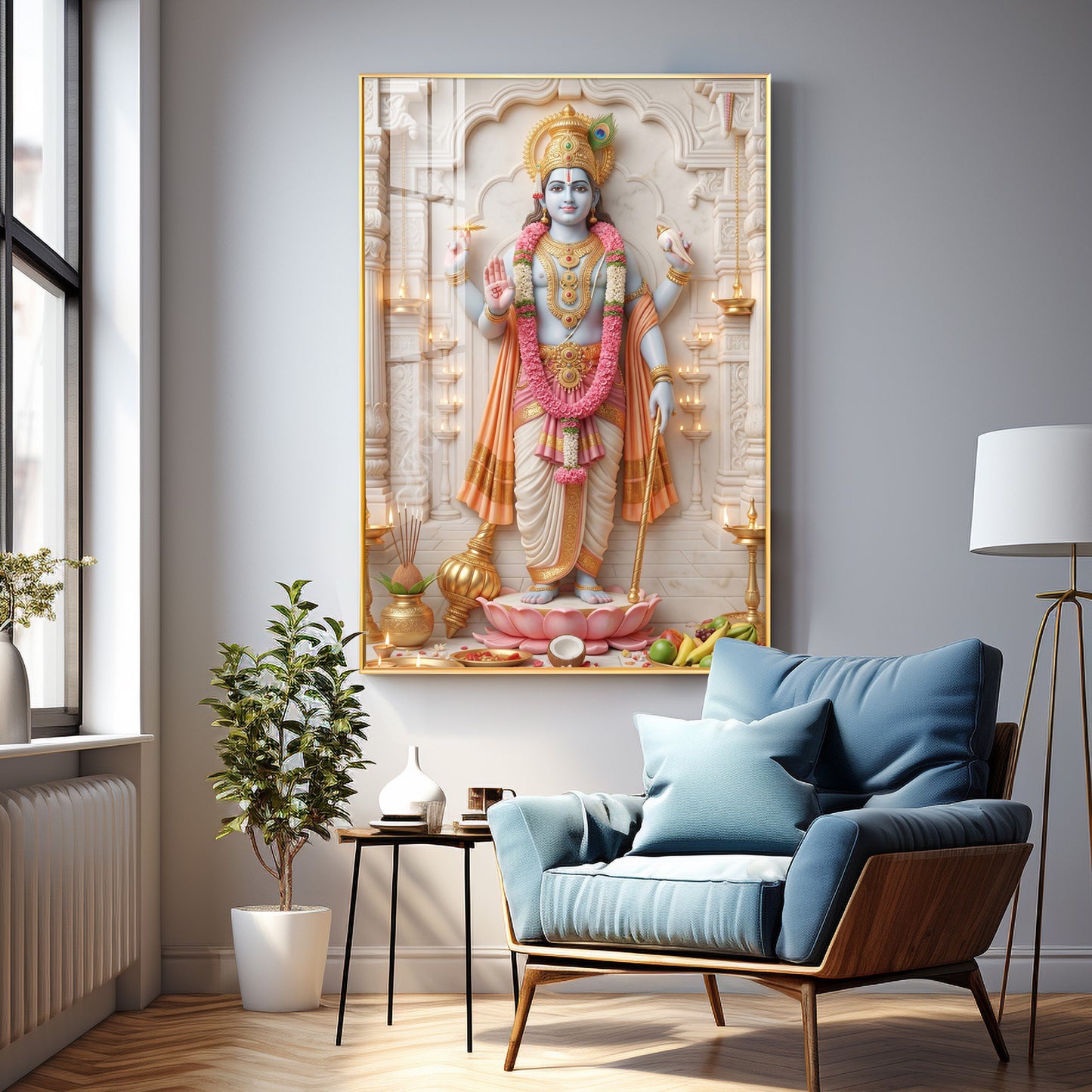 Divine Radiance of Lord Vishnu Premium Acrylic Vertical Wall Art