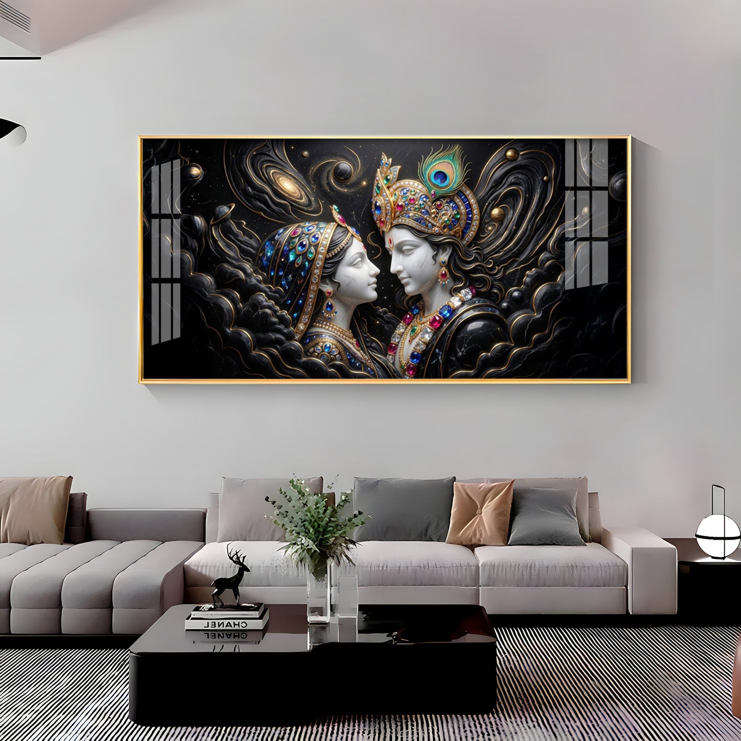 Cosmic Connection With Krishna & Radha Premium Acrylic Horizontal Wall Art