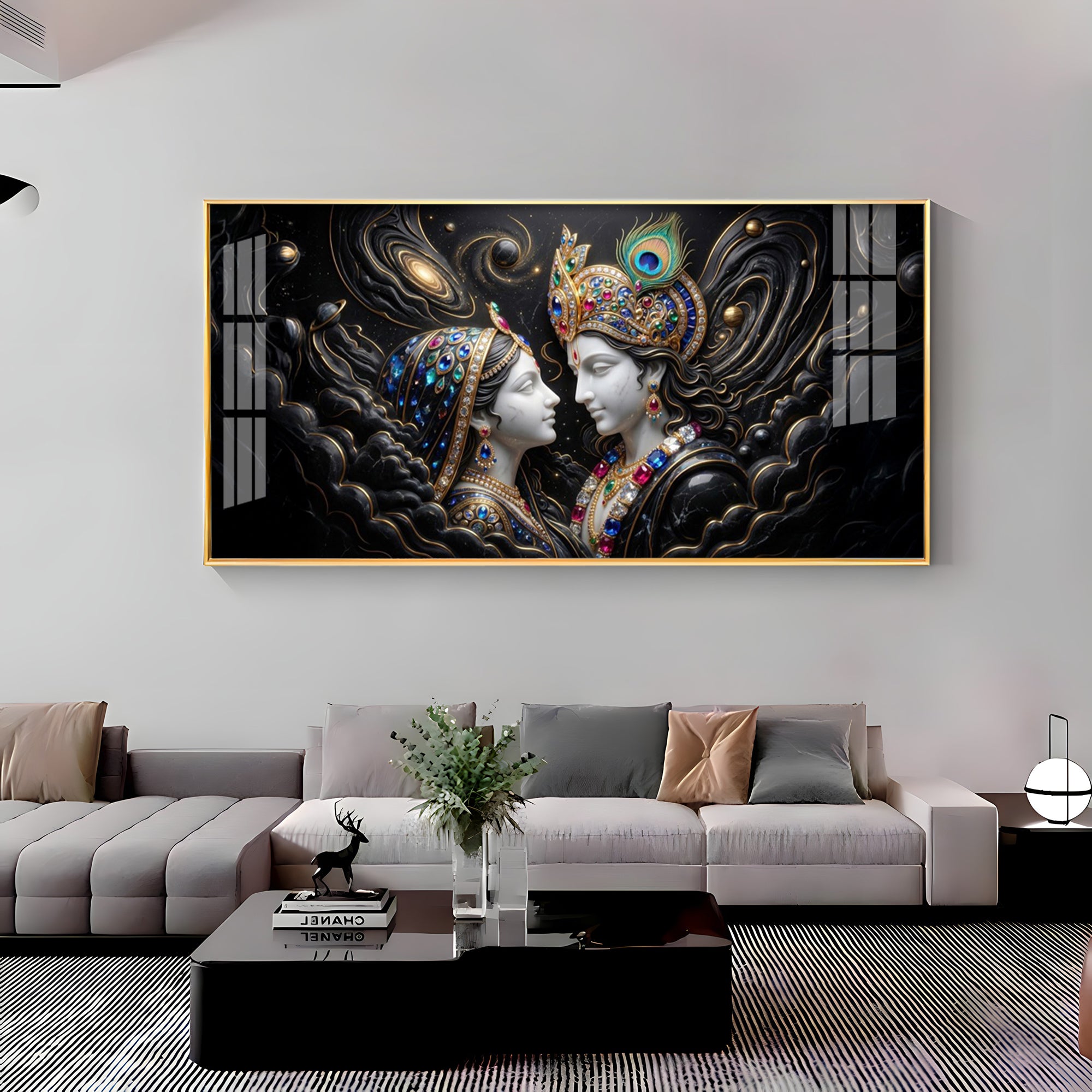Cosmic Connection With Krishna & Radha Premium Acrylic Horizontal Wall Art