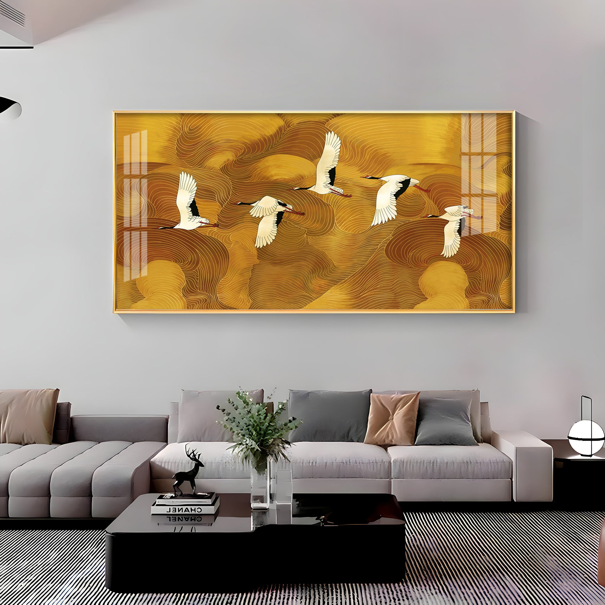 Flying Crane Birds Premium Acrylic Horizontal Wall Art