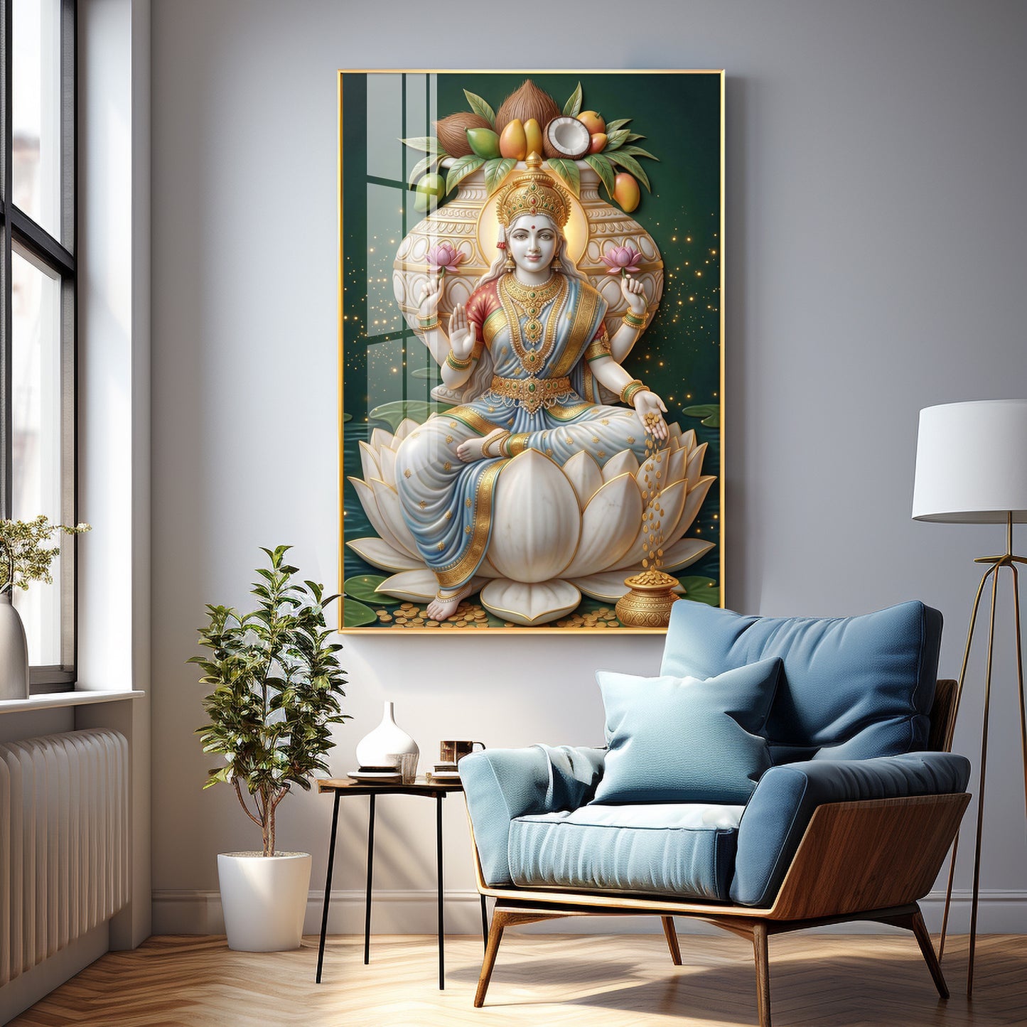 Hindu Goddess Lakshmi Premium Acrylic Vertical Wall Art
