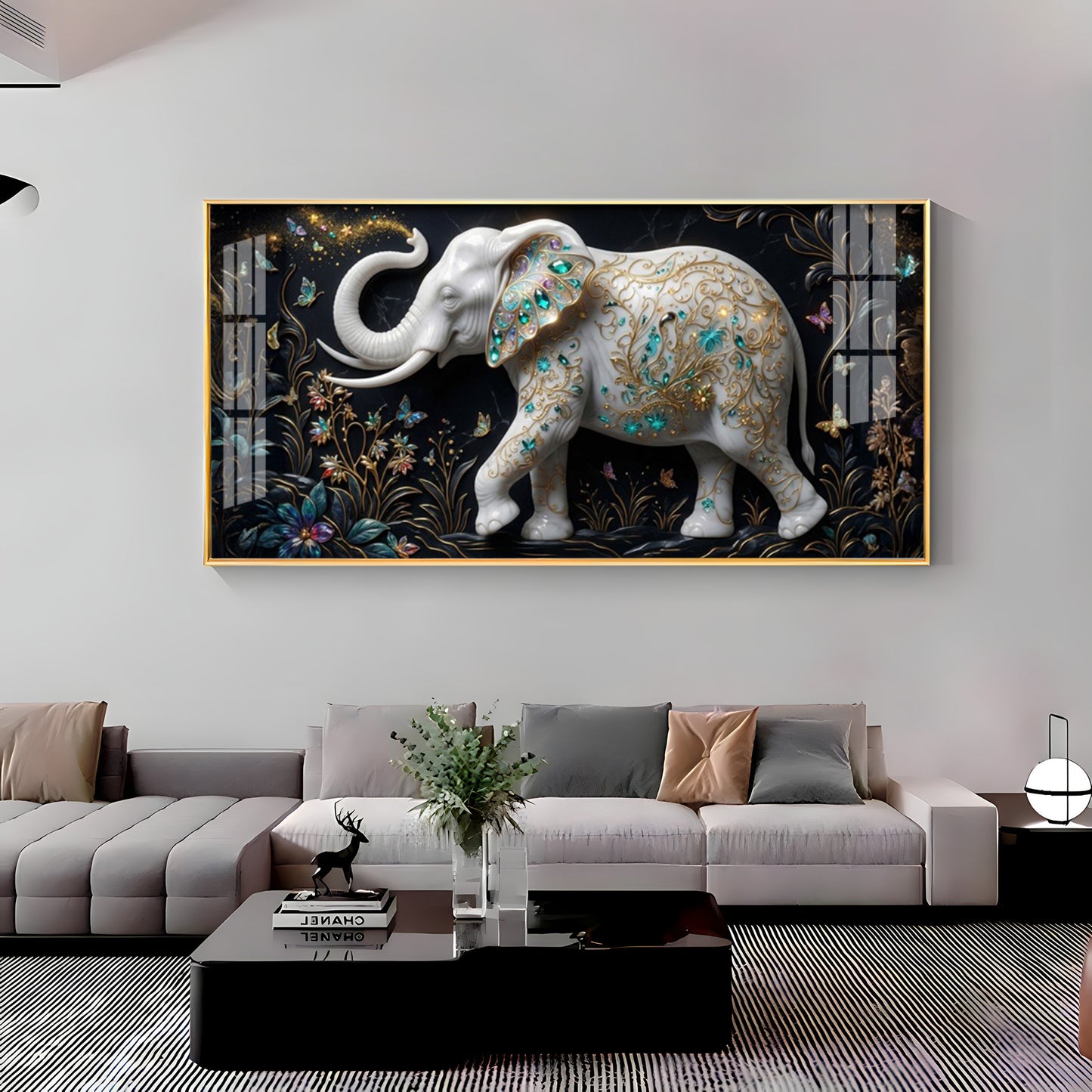 Emerald Elegance Elephant Premium Acrylic Horizontal Wall Art