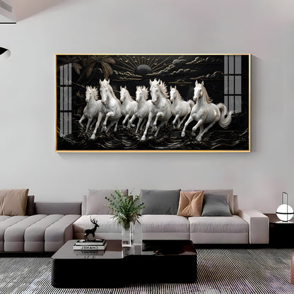 Seven Running Vastu Lucky Horses Premium Acrylic Vertical Wall Art